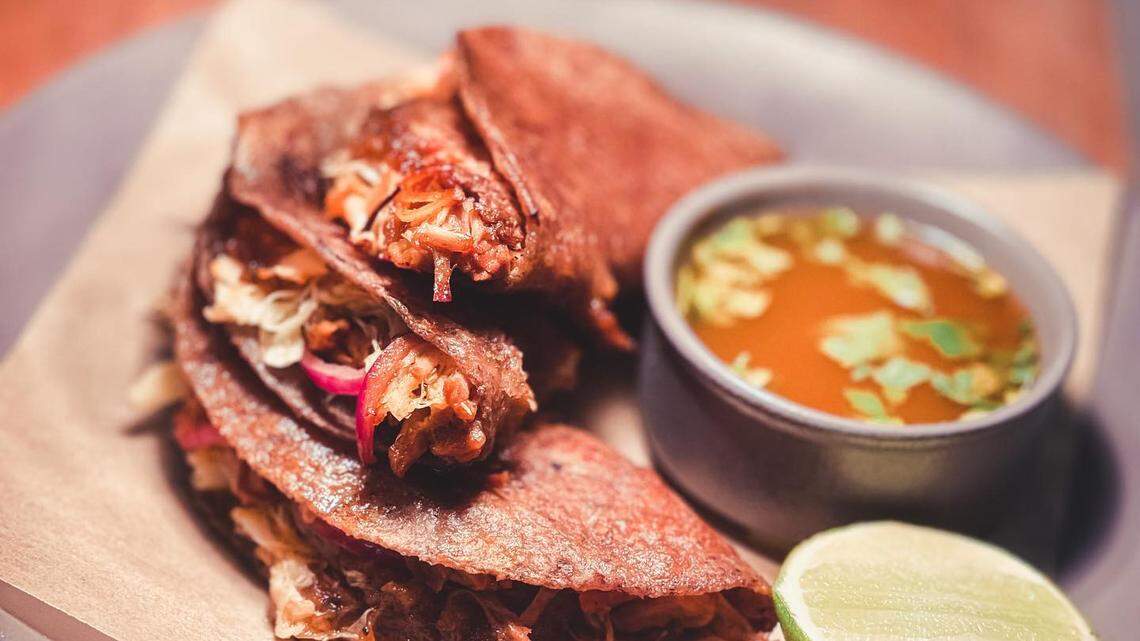Cochinita Pibil, a slow-roasted pork dish, at Amano’s in Caldwell.