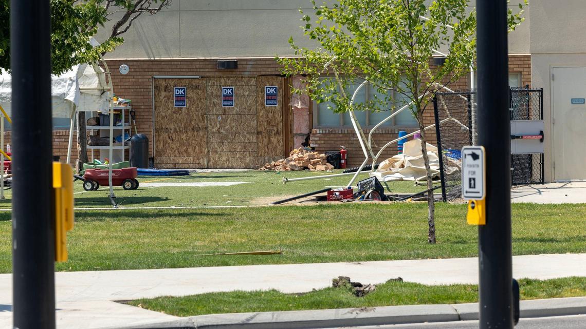 Damage is evident, and cleanup has moved quickly, at the site where a motorist crashed through a play area and into the side of the Little Luke’s child-care facility Thursday afternoon. Police reported the driver suffered a medical emergency.