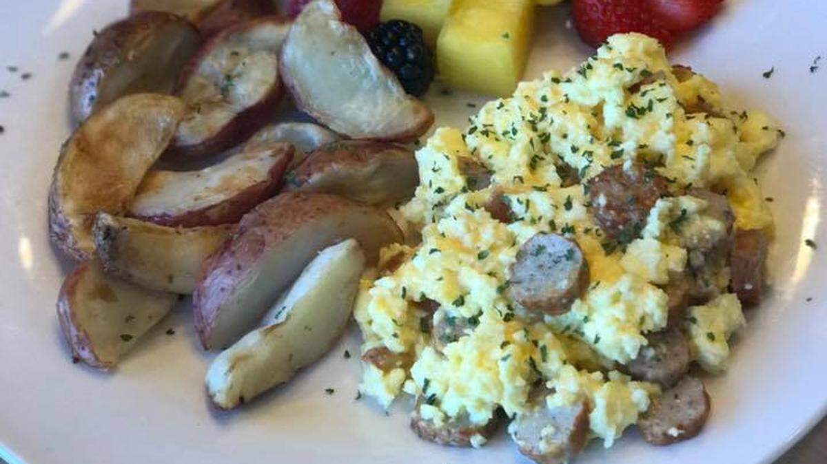 A Cheesy Egg Sausage Scramble serves at River City Coffee and Cafe, which recently closed on State Street.