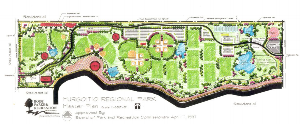 A section of the city’s 2011 Comprehensive Parks and Recreation Plan, describing the Murgoitio site, says: “This undeveloped park property is between South Cole and South Maple Grove roads, and is planned to be the second largest developed park in the system. The park master plan provides a mix of special use and large urban amenities that will accommodate baseball and soccer games, as well as large community events. Other improvements include a competition lighted soccer/football field; a competition lighted baseball/softball field; six youth baseball fields; two lighted legion baseball fields; three lighted adult softball/baseball fields; eight soccer fields; eight lighted tennis courts; an 18-hole disc golf course; four basketball courts; paved parking areas; perimeter pathways (walking, biking, and equestrian); seven restroom buildings; a large playground with swings; three large group picnic shelters; up to six small- and/or medium-group picnic shelters; an equestrian riding rink; a dog off-leash area; two irrigation/fishing ponds with docks; an overlook shelter; an indoor recreation center; a caretaker’s residence; and a maintenance yard. The City also should construct one additional outdoor pool at this large urban park.”