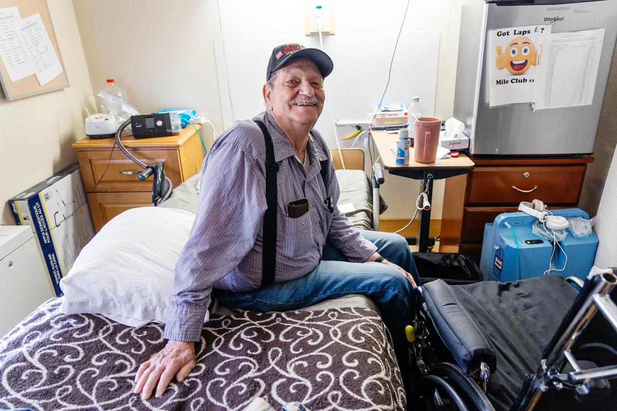 Resident Roger Byrd sits in his half of a shared bedroom at the Idaho State Veterans Home in Boise. Byrd was deployed to the Philippines, Vietnam, Florida and New Mexico during his four years in the Air Force.