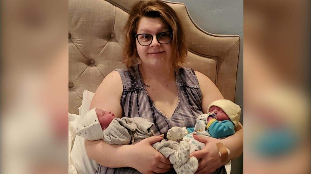 Katie Clay holds her new sons, Emmanuel Azariah Clay and Elijah Abel Clay.