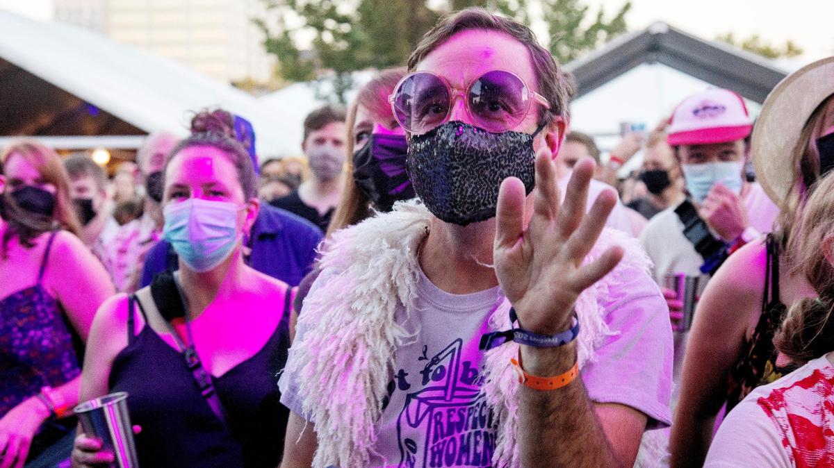 Attendees wearing face masks get a front row view of performances on the Main Stage at Treefort Music Festival in Boise in this file photo from September 2021. Unfortunately, in the absence of a mask mandate, it will be left once again to businesses to encourage mask wearing indoors, at concert halls, shops and grocery stores.