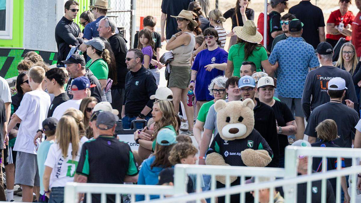 Fans take in the atmosphere as Athletic Club Boise hosts a Fan Fest to debut the remodeled stadium and pitch at Expo Idaho in Garden City, Saturday, March 28, 2026.