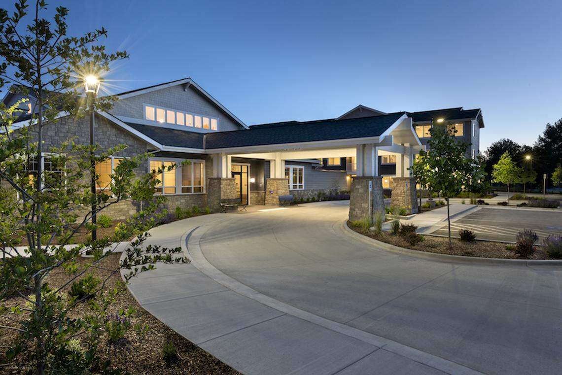 The front entrance to Revel Eagle, the Wolff Co.’s new, upscale 55-and-older apartment complex at at at 746 E. Riverside Drive in Eagle.