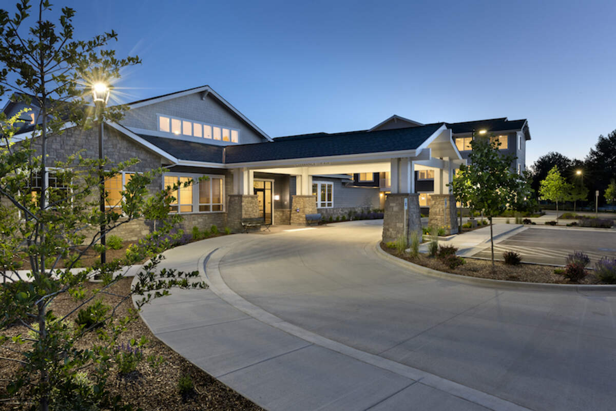 The front entrance to Revel Eagle, the Wolff Co.’s new, upscale 55-and-older apartment complex at at at 746 E. Riverside Drive in Eagle.
