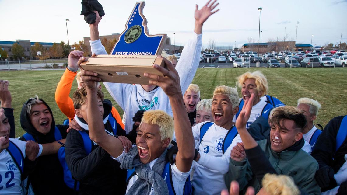 Caldwell won back-to-back boys soccer state championships in 2018 and ’19, pictured, after successfully petitioning to remain in the 4A classification. But a new proposal would require schools to petition by sport, making it hard for successful programs like Caldwell boys soccer to play against smaller schools.