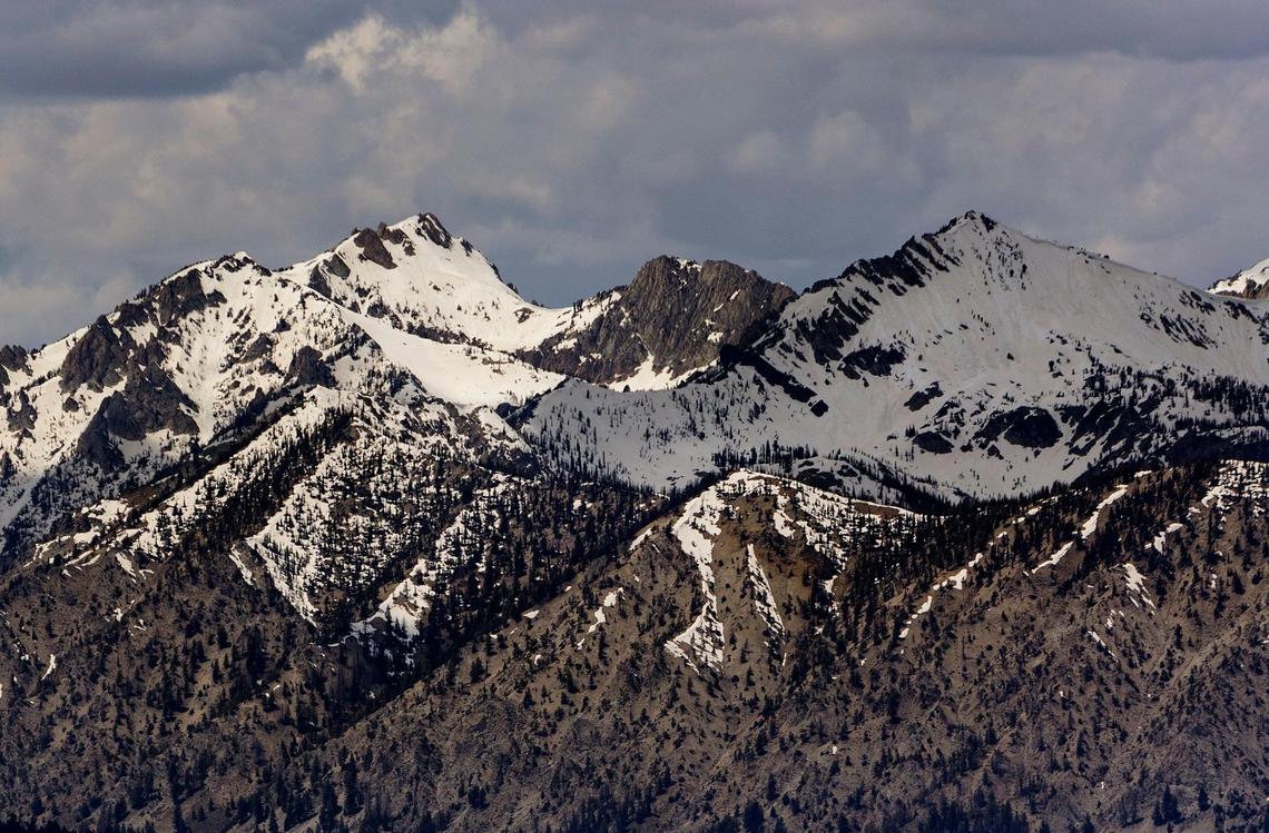 Mountain peaks inside the Sawtooth National Recreation Area are still snow-capped on June 2, 2022.