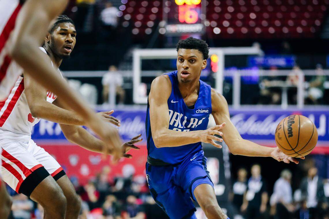 The Dallas Mavericks’ Derrick Alston Jr. passes the ball during the team’s NBA summer league game against the Chicago Bulls in Las Vegas on July 8.
