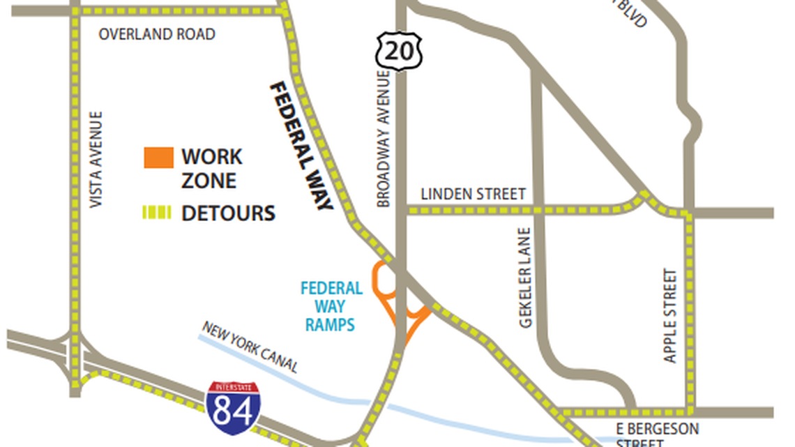 The Idaho Transportation Department will close Federal Way ramps along Broadway Avenue in Boise for six nights as they replace deteriorated pavement, according to the agency.