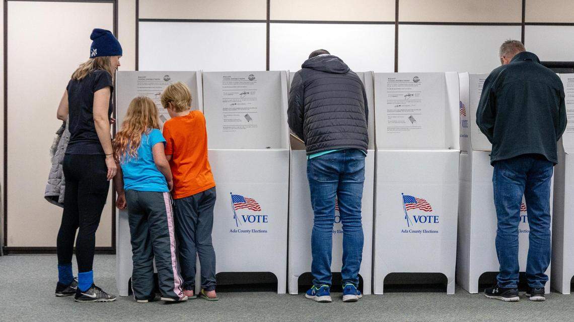 People vote at Paramount Elementary School in Meridian on Tuesday.