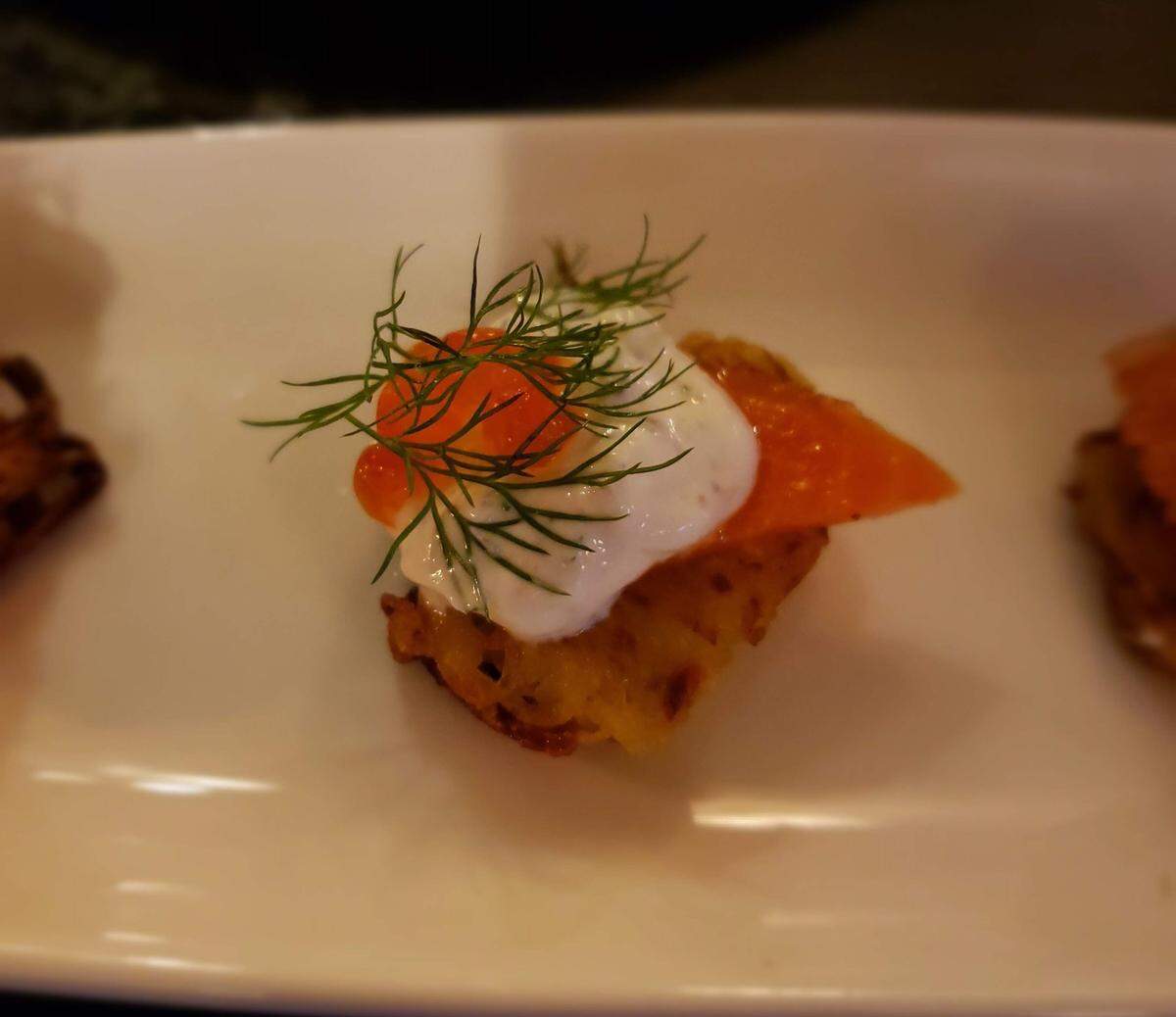 The Gin Cured Salmon at The Lively is served atop a tiny potato pancake.