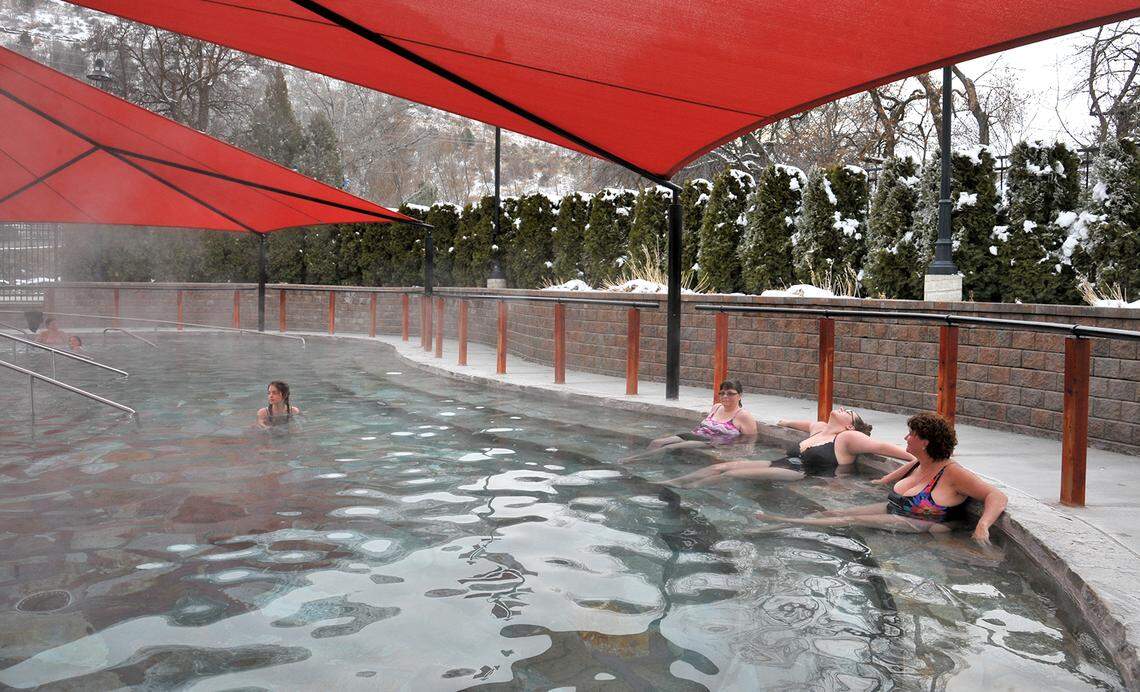 Relaxing at the hot pools at Lava Hot Springs.