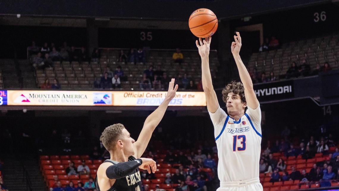 Pavle Kuzmanovic scores in the first half of Boise State’s 90-54 win over Eastern Oregon on Tuesday at ExtraMile Arena.