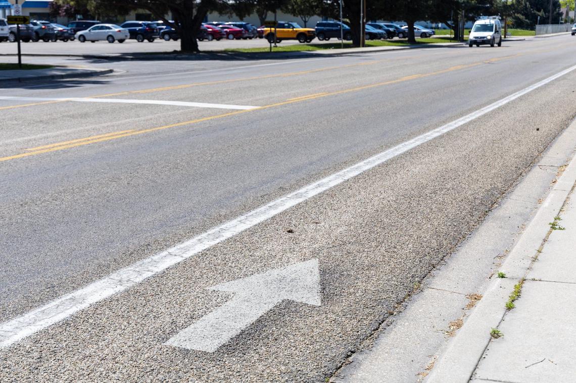 A bike lane heads west on McMillan Road in Boise at the spot where Ross Dodge was severely injured in a bicycle crash with a vehicle in 2010.