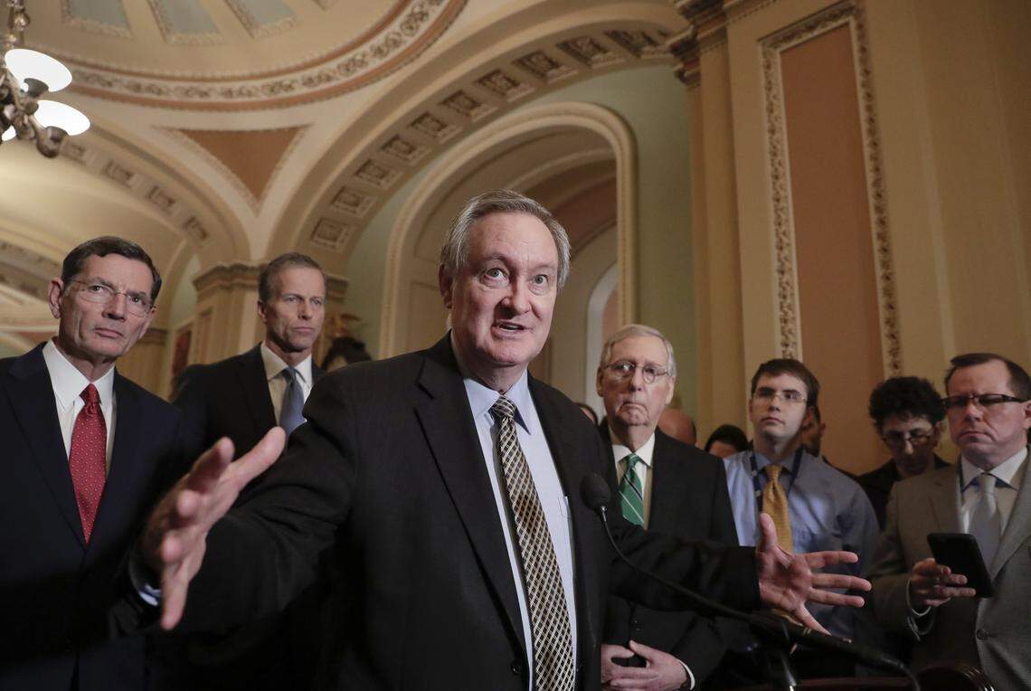 U.S. Sen. Mike Crapo, R-Idaho, chairman of the Senate Banking Committee, shown here talking to reporters in 2018, has been holding hearings and gathering information about the ILLICIT Cash Act meant to stem the use of anonymous shell companies.