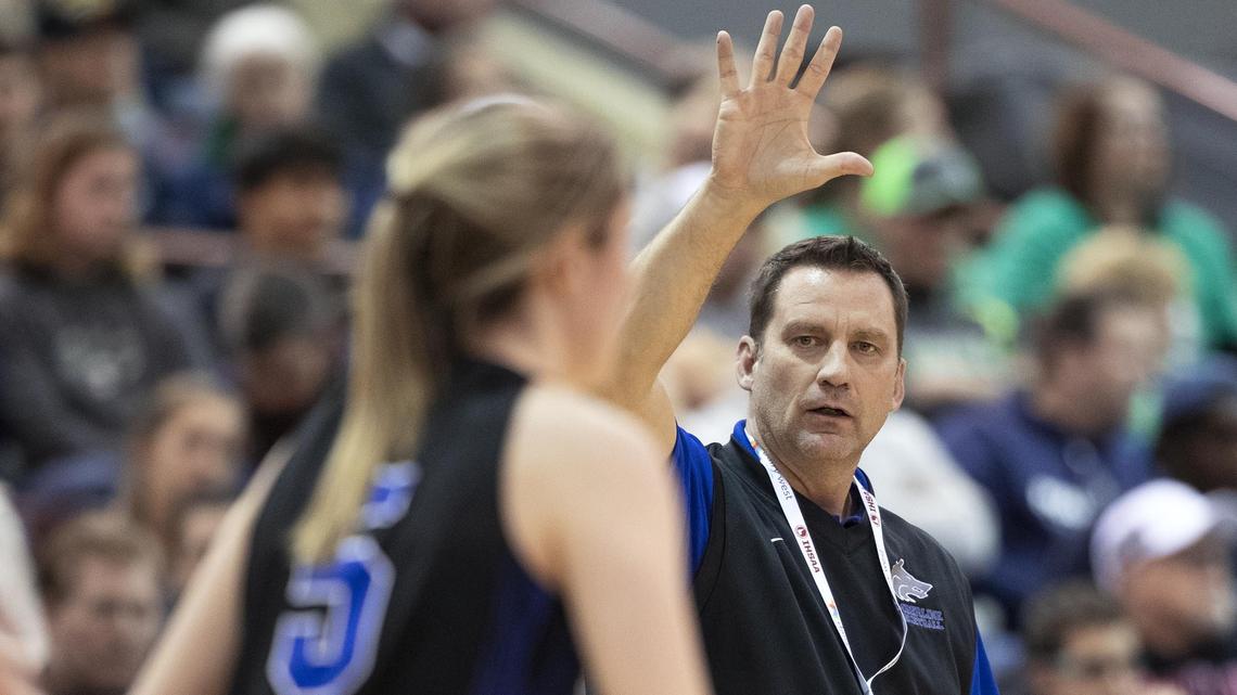 Timberline girls basketball coach Andy Jones calls a play to his team during the 2019 state tournament in this file photo.