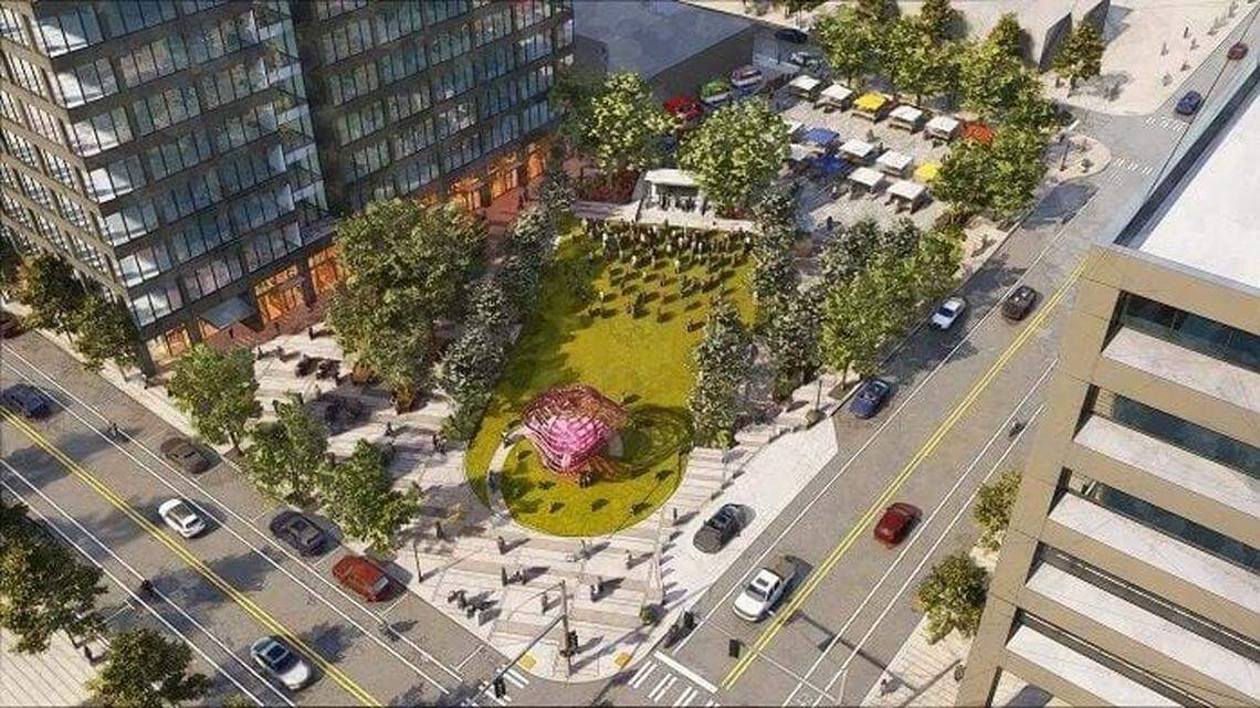 A rendering of the park at 11th and Bannock streets, newly named for Cherie Buckner-Webb. The park is scheduled to open this summer.