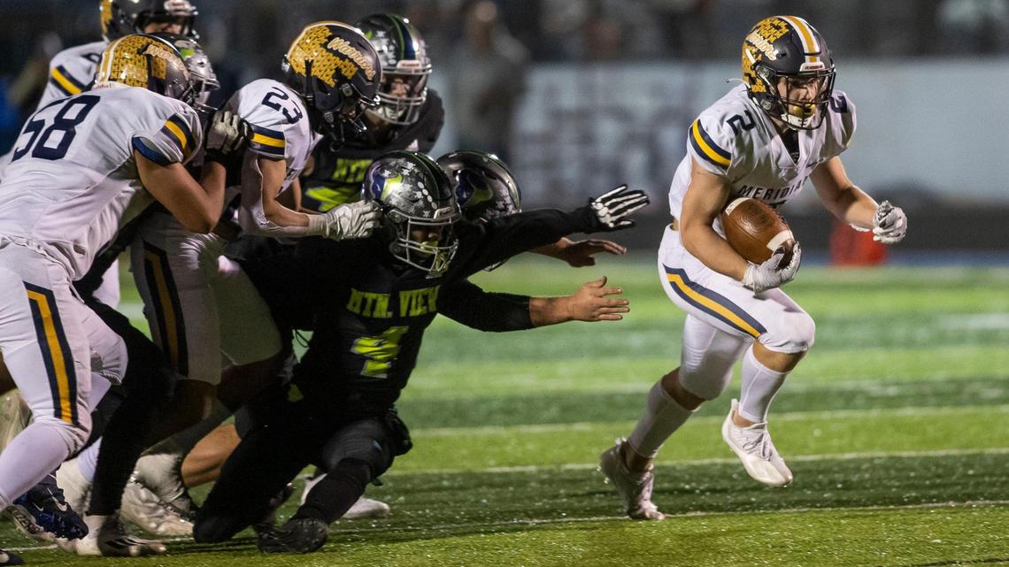 Meridian running back Kross Antonnacchi, right, was voted to the 5A SIC Foothills Division’s all-conference first team by the division’s coaches.