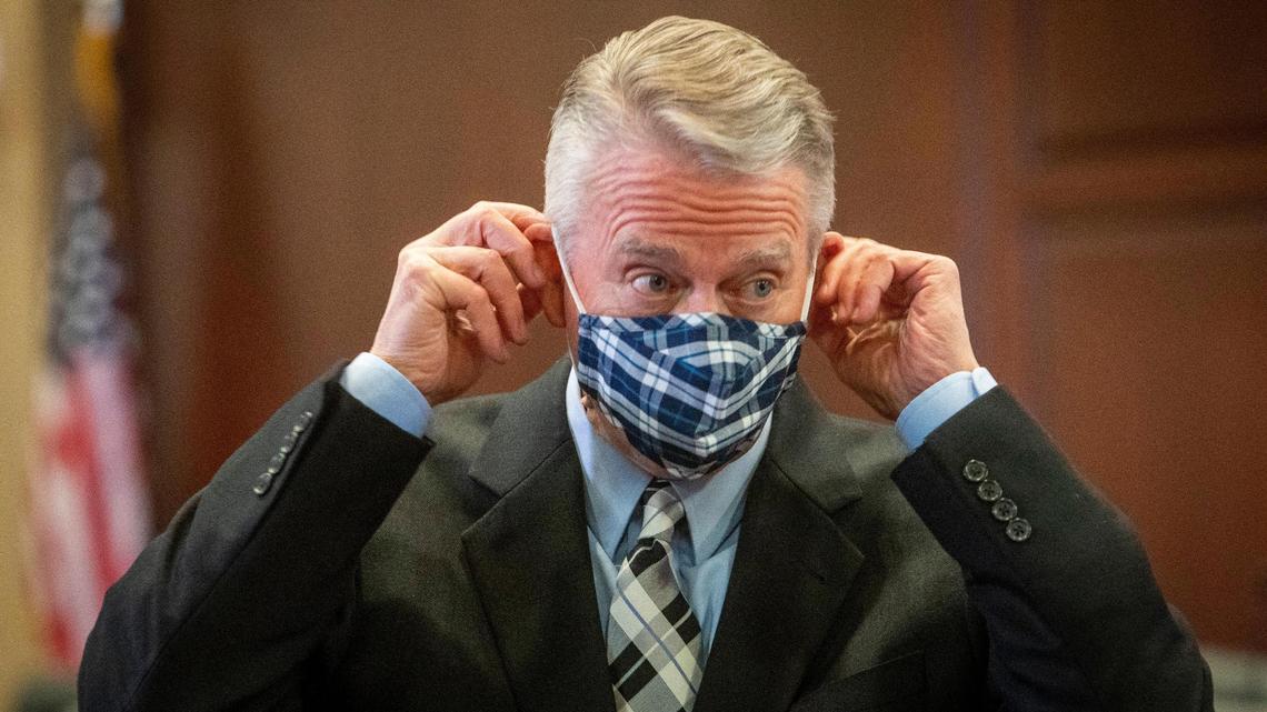 Idaho Gov. Brad Little, wearing a mask between speakers at a press conference, announced Thursday that Idaho will try Stage 4 of his reopening plan for a third time after the state failed to meet the coronavirus criteria to slow COVID-19. He asked Idahoans yet again to wear masks in public, wash hands and social distance.