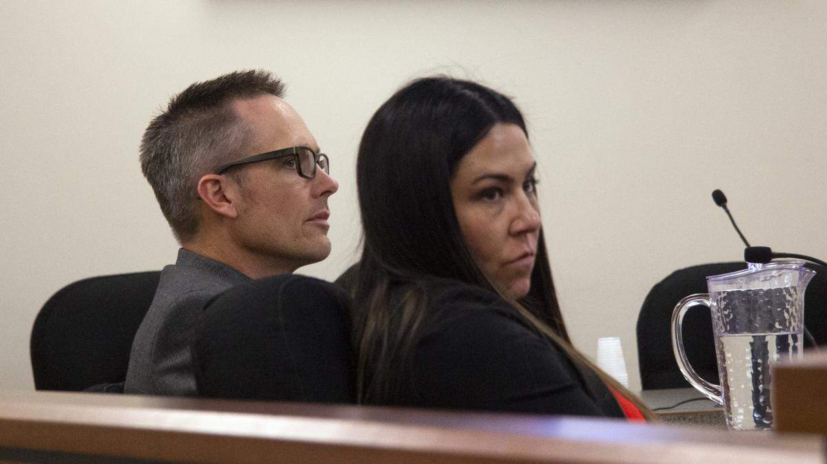 Former Fruitland High School Principal Mike Fitch was on trial for three misdemeanors related to accusations of sexual abuse of an employee on school property. He’s pictured here on Oct. 2, 2019, with his attorney, Mistie Bauscher, in a Canyon County courtroom.