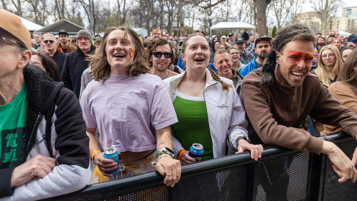 Concert fans listen to the band Hinds on Main Stage at Treefort Music Fest, held at Julia Davis Park in March. Treefort took advantage of a liquor sales pilot program.  