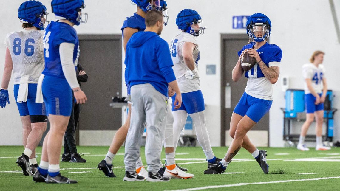 Quarterback CJ Tiller graduated from high school early and enrolled at Boise State in January. He will wear jersey No. 0 this year as he competes to be Taylen Green’s backup.
