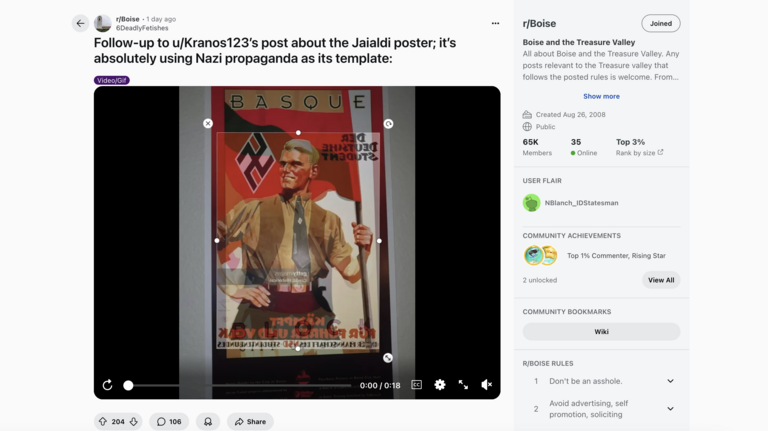 Why did a Boise artist use Nazi propaganda for his Basque poster design?