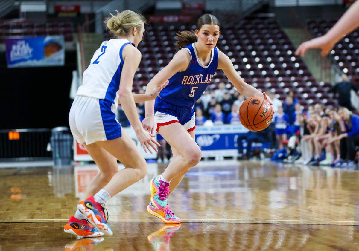 Rockland senior point guard Calyn Permann, right, was voted the 1A All-Idaho Player of the Year by the state’s coaches.