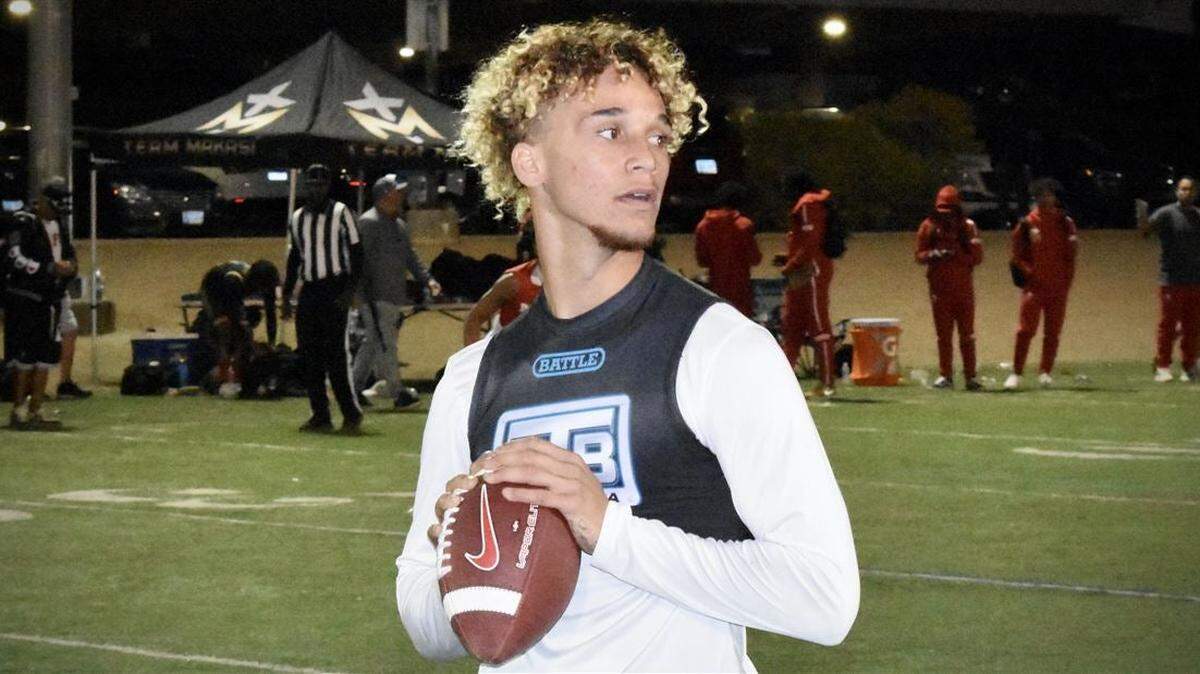 Rancho Cucamonga quarterback CJ Tiller visited Boise State on March 5 during the Broncos’ first spring practice of the year in Albertsons Stadium.