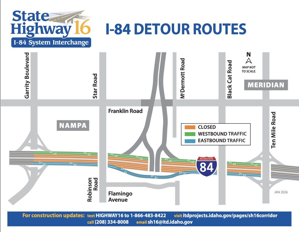 Other nighttime lane restrictions are expected to occur in the area through March, ITD said. 