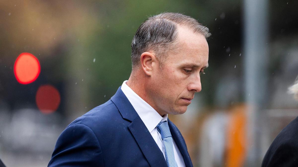 Ex-Caldwell Police Sgt. Ryan Bendawald leaves the Boise Federal Courthouse with legal counselors in November 2023, after pleading not guilty to felonies stemming from sexual misconduct allegations from 2017 to 2021.