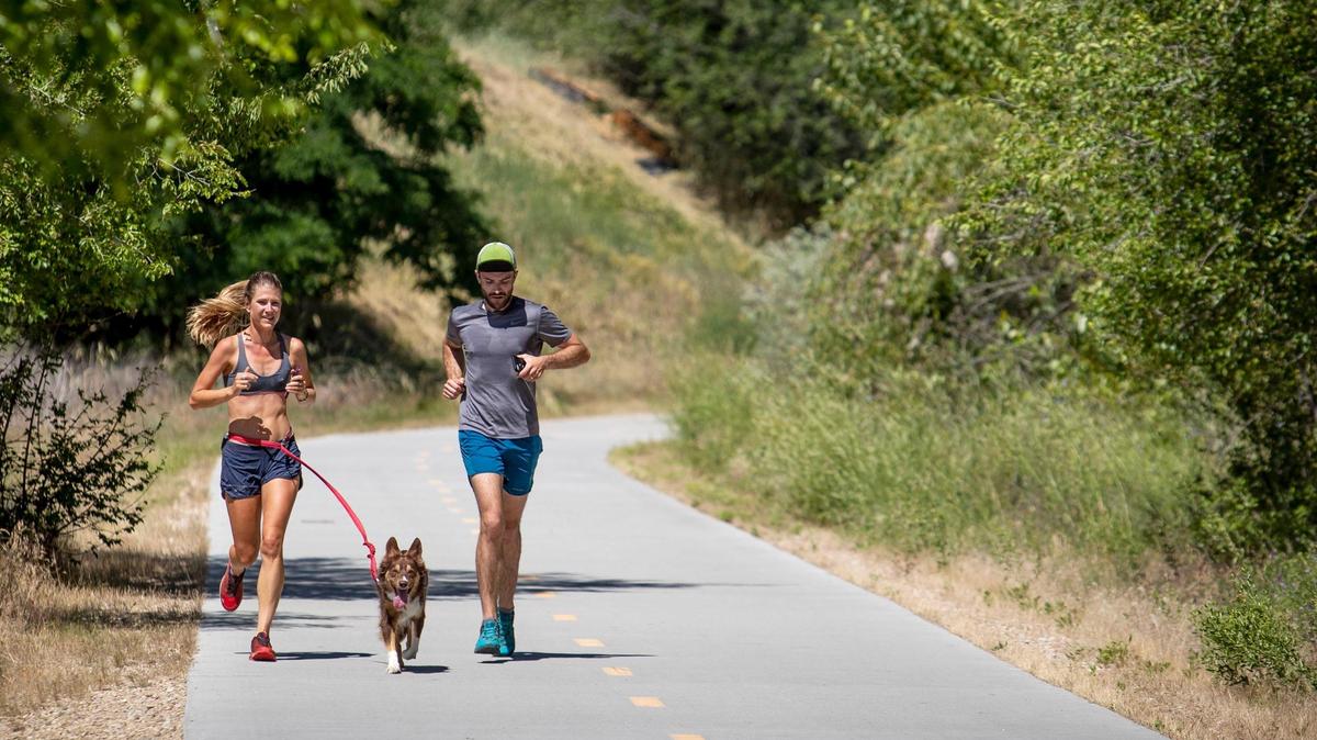Alex Borsuk and Matt Hasenohr, of Portland, Oregon, enjoy a run along the Boise Greenbelt on July 2, 2020. The two said they were passing through Boise and decided to stop for a run and were delighted to learn about the Greenbelt.