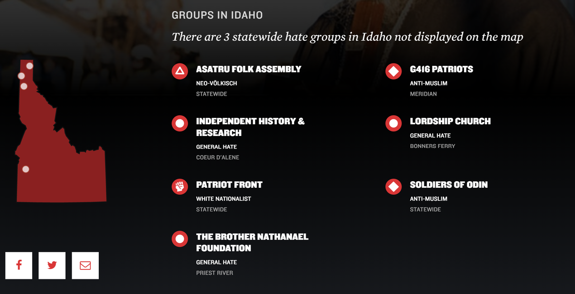 Of the seven hate groups currently being tracked in Idaho, one is based in Meridian while three are considered statewide.