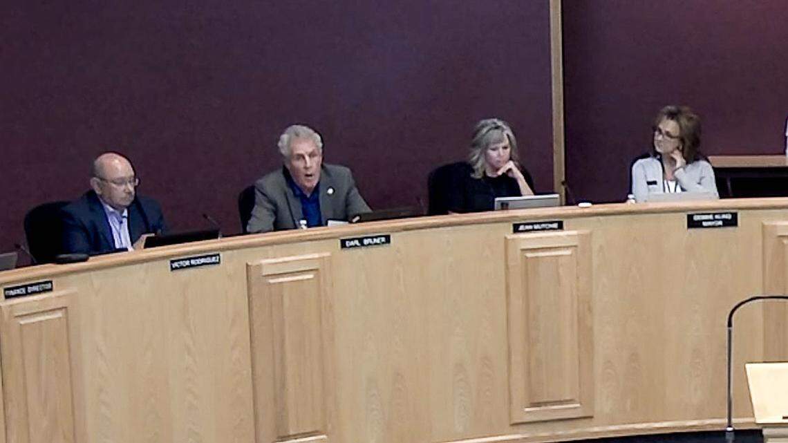 Nampa City Councilman Darl Bruner compares vaccine and mask mandates to racial segregation during a meeting Monday in Nampa.
