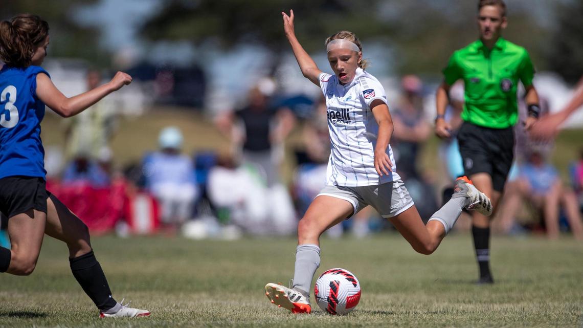 Isabelle Wright, pictured last month at Far West Regionals, scored twice Thursday to lift the Idaho Rush U-15 girls soccer team to a 4-0 win and a spot in the semifinals of the U.S. Youth Soccer National Championships.