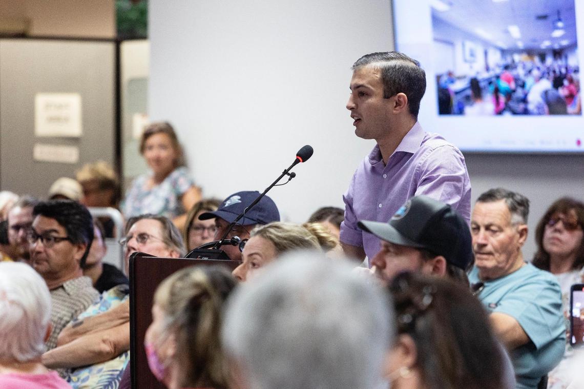 Dom Gelsomino, a Republican parks commissioner from Meridian, speaks against removing books with sexual content at a Meridian Library District board meeting. Gelsomino, a gay man, lost a GOP primary bid for the Idaho House this year but continues to push for better representation of the LGBTQ community in politics.