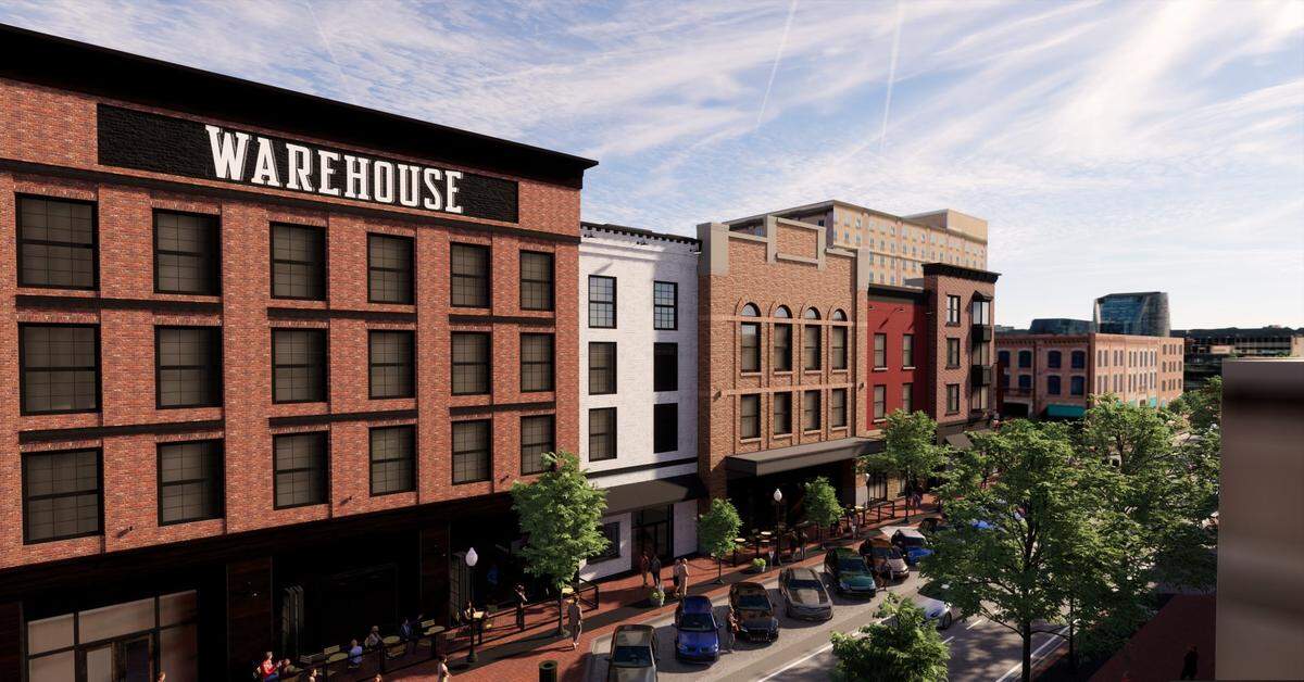An architectural rendering of The Warehouse Food Hall, which will open this summer in the BoDo district of downtown Boise.