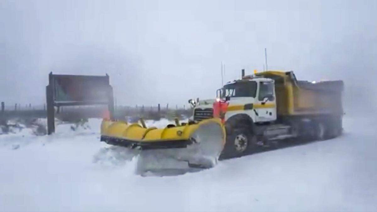 An Idaho Transportation Department snowplow operator captures the whiteout conditions along U.S. 20 near Mountain Home on Tuesday.