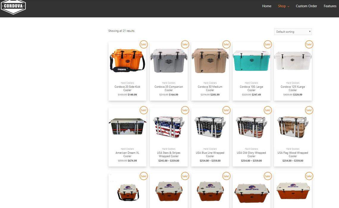 Cordova makes a variety of hard coolers, including Boise State University-themed ones.