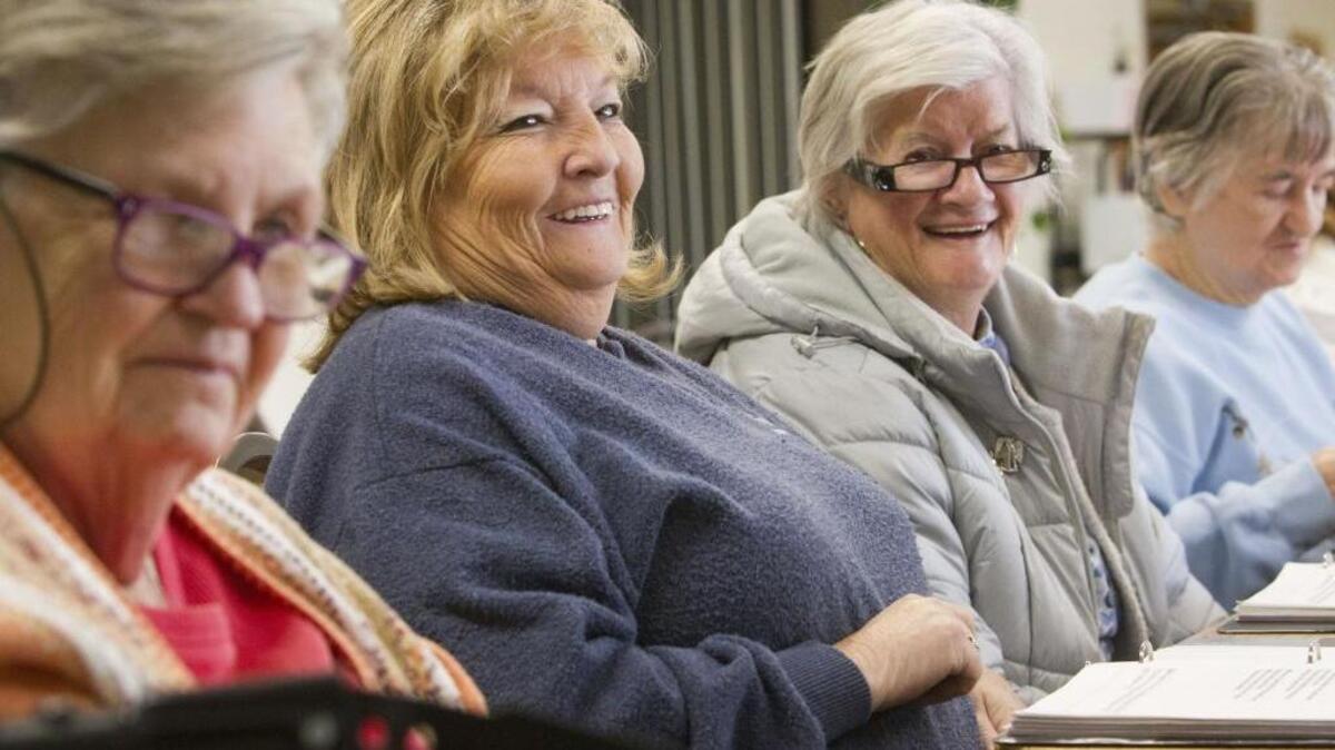 The Songtime Singers at the Samaritan Village on Collister Drive in Boise gather for their weekly prayer and songfest. Many of the Good Samaritan residents are on the Soroptimist gift list. From left: Judy, Alta, Janice and Bonnie.