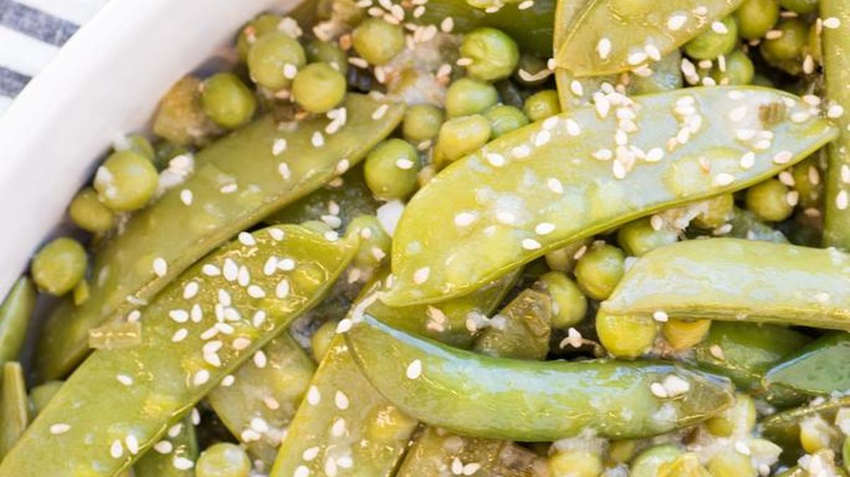 Mixed peas with miso-sesame sauce