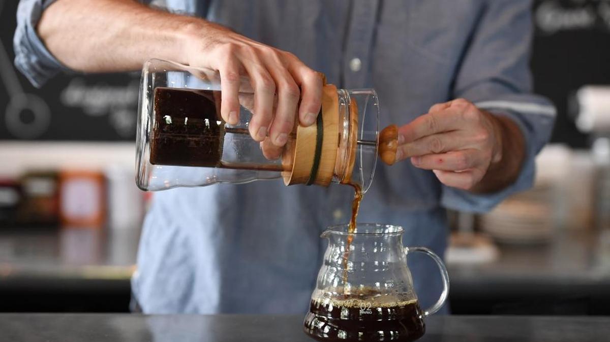 Matt McGuire, coffee director at the Coffee Bar in Washington, demonstrates the process for cold-brew coffee concentrate.
