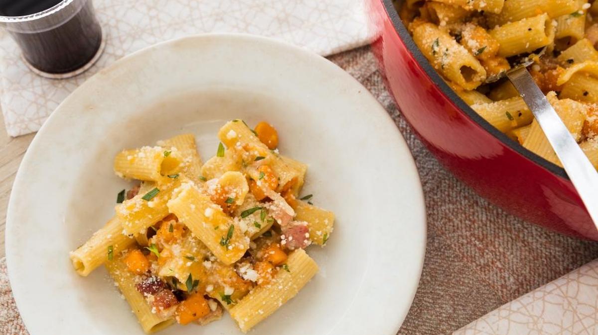 One-Pot Sweet Potato and Bacon Pasta