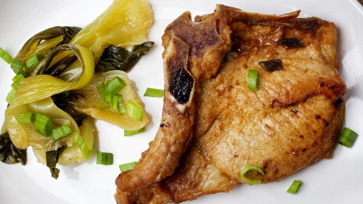 Asian-Marinated Pork Chops With Bok Choy