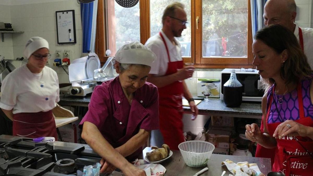 Dietitians Sue Linja, right, and SeAnne Safaii-Waite (not pictured) took cooking classes from locals in Sardinia, Italy, as part of their research on longevity.