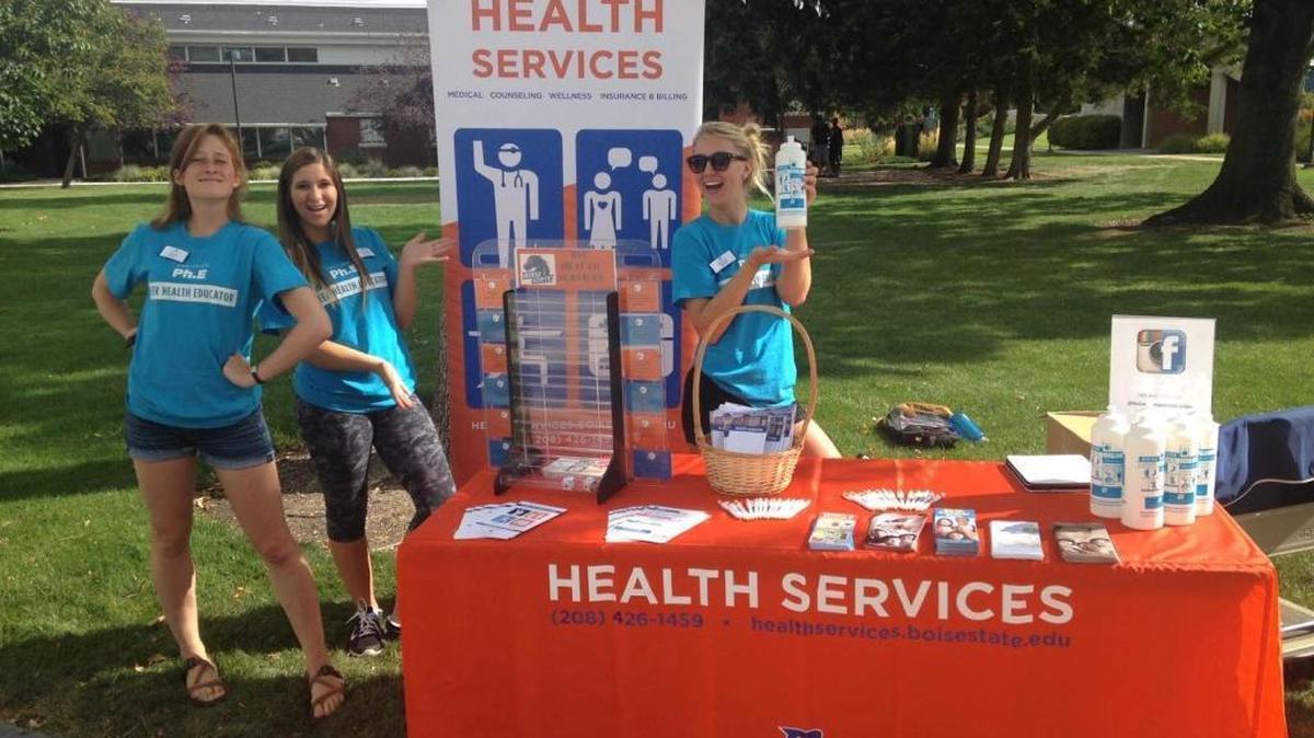 Students at Boise State help promote Bronco Fit and other campus health programs.