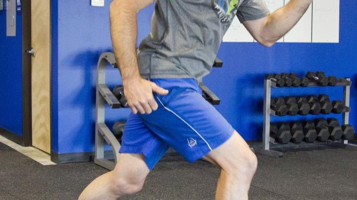 The split jump is part of the body weight circuit of high-intensity interval training.