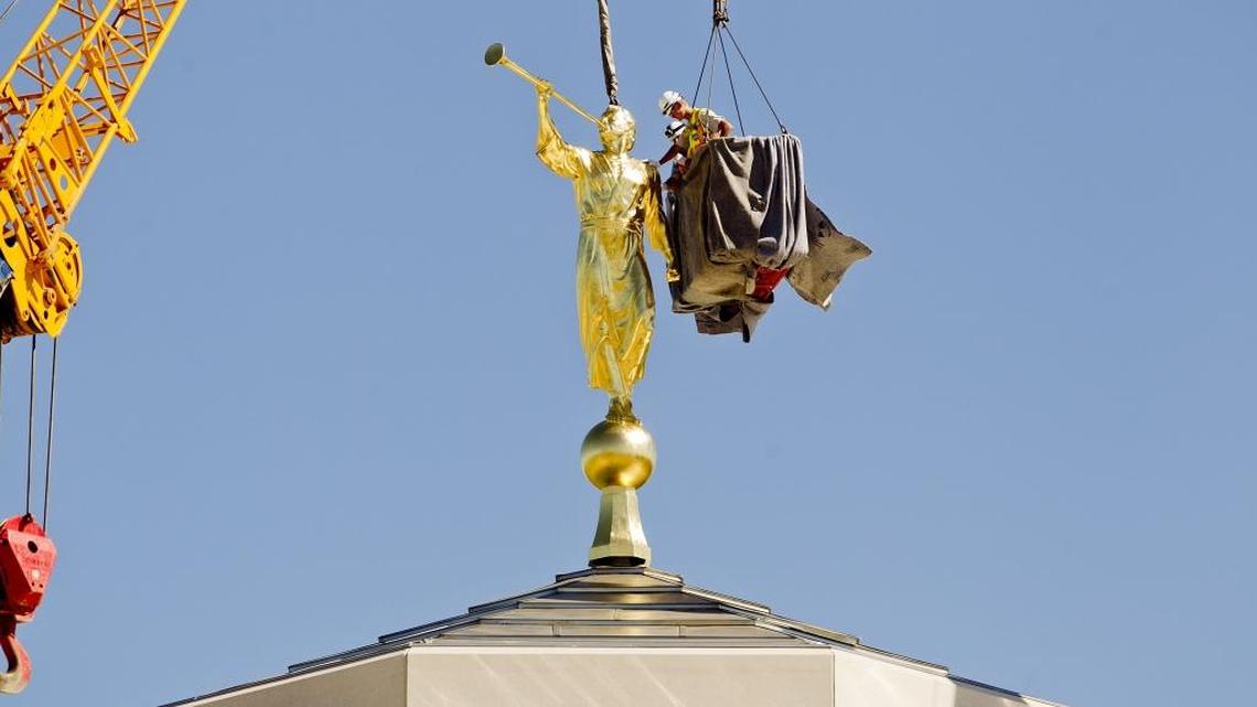 A gold-leafed statue of the Angel Moroni is placed atop The Church of Jesus Christ of Latter-day Saints temple in Meridian in July 2016. A bishop of a church ward in Nampa has been removed from his position after child sexual abuse allegations surfaced.