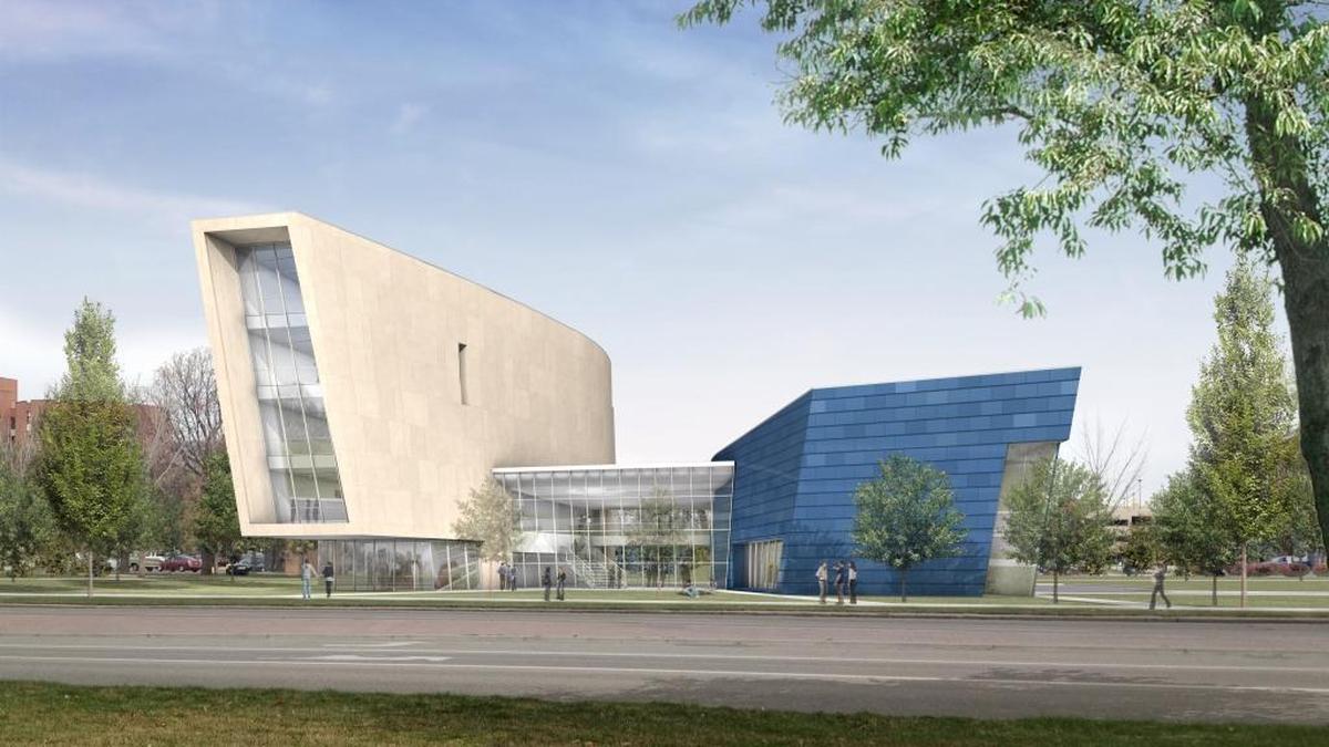 An artist's rendering of the Boise State Center for Fine Arts. The center will unit visual art disciplines under one roof. The five-story, 97,222-square-foot building is under construction along Capitol Boulevard near the Micron Business & Economics Center and the Barnes Towers Hall dormitory.